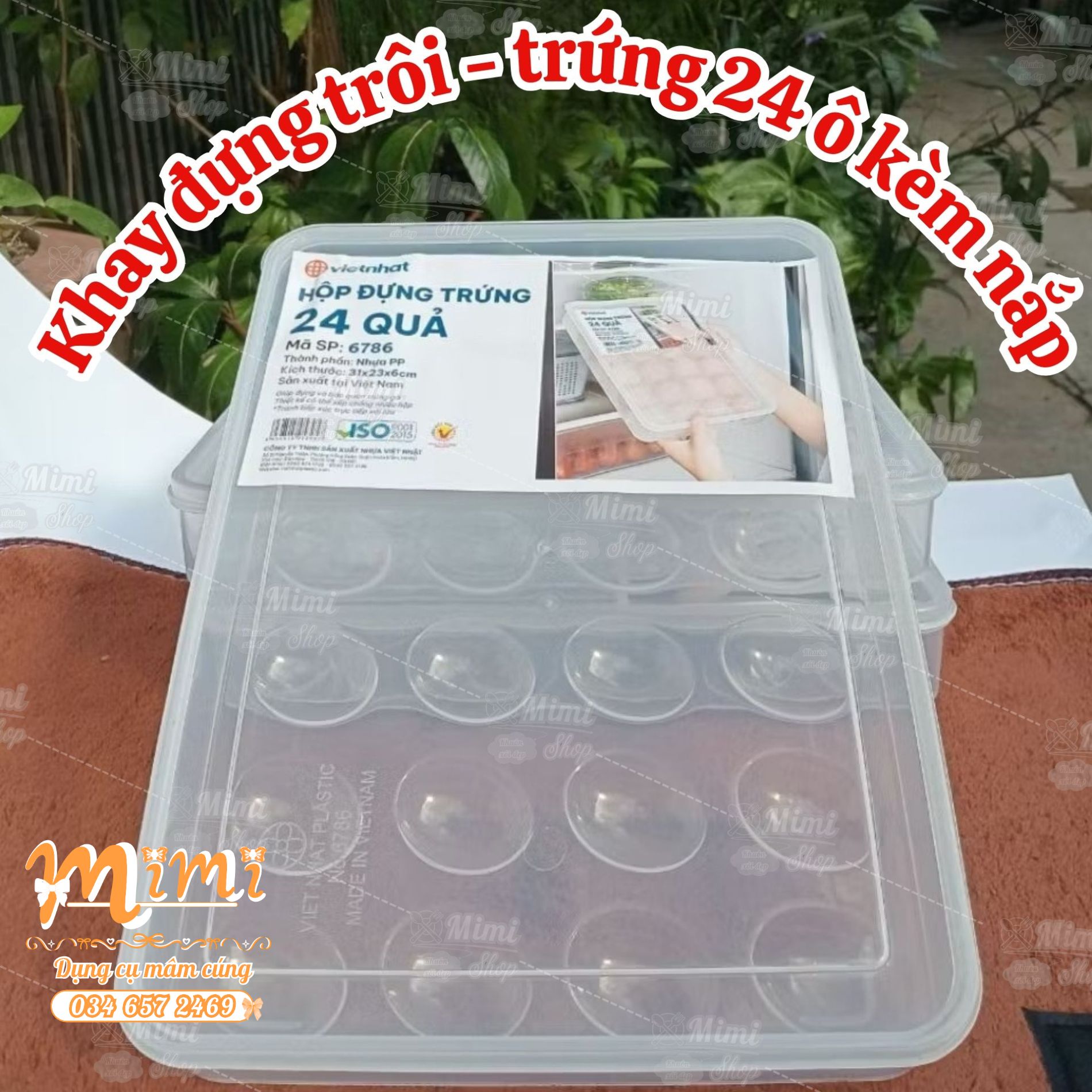 Khay đựng trứng, bánh trôi 24 ô hình bầu dục có kèm nắp